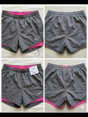 Nike Women's Gray Athletic Shorts with Pink Trim